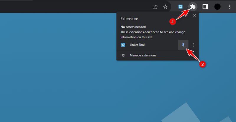 Instructions on how to pin Linker Tool extension